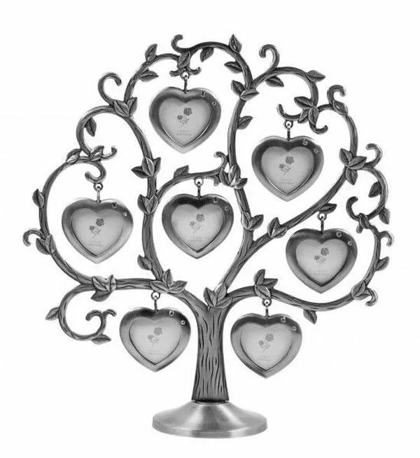 Családfa képkeret ezüst 7 képpel szívecskés